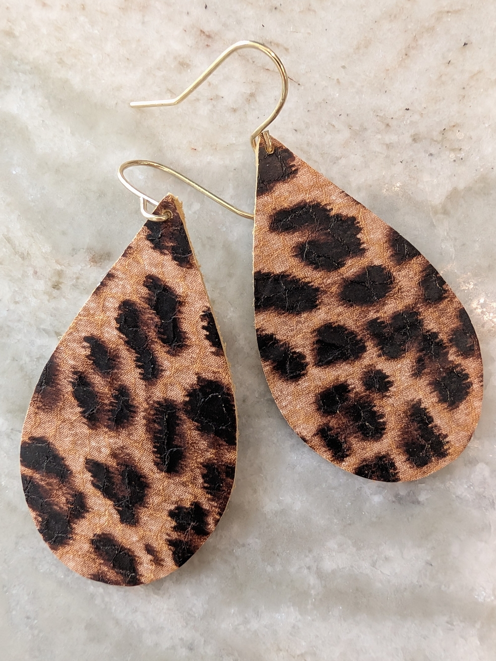 Leopard Print Leather Teardrop Earrings